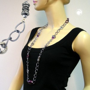 Collier Halskette lila-altsilber-chrom 95cm