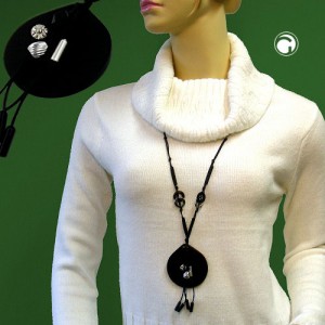 Collier Halskette Scheibe schwarz chrom 100cm
