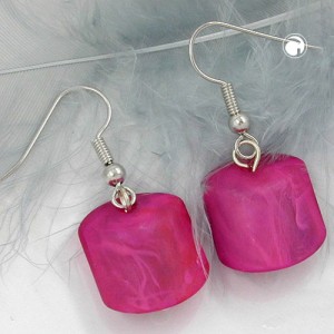 Ohrhaken Schrägperle pink-marmoriert