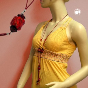 Collier Halskette 3x Steinperle rot-transparent 95cm