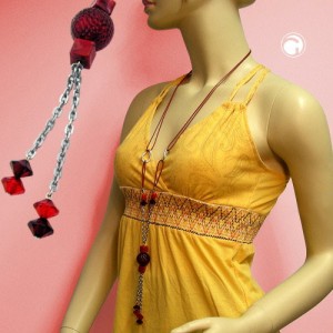Collier Halskette Wabenperle rot-transparent 90cm