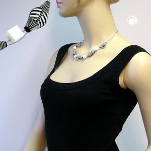 Collier Halskette 5x Blatt schwarz-weiß 45cm
