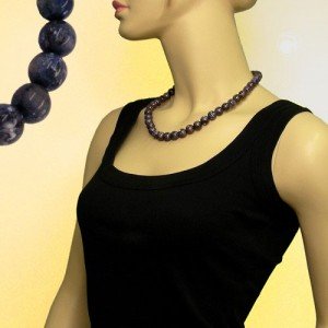 Collier Halskette Perlenkette 12mm grau-lila 50cm