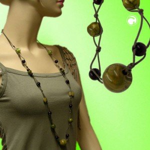 Collier Halskette Perlenkette oliv-braun-khaki 100cm