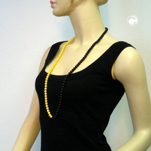 Collier Halskette Perlenkette 8mm gelb-schwarz 90cm