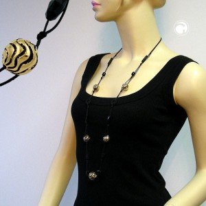 Collier Halskette Wellenperle schwarz-gold 100cm