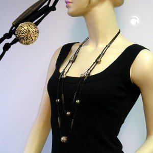 Collier Halskette 2-reihig altmessing-schwarz 90/100cm
