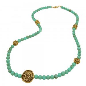 Kette türkisgrün Patina Blumenperle