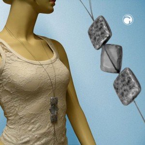 Collier Halskette Vierecke altsilber-grauton 100cm