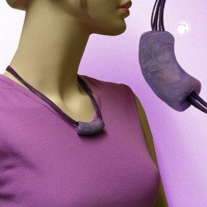 Collier Halskette Rohr flach-gebogen lila-matt 45cm