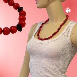 Collier Halskette Perle seide-rot Facettenradl 60cm