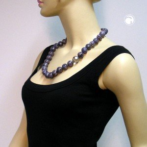 Collier Halskette Perlen 18mm lila-grau-weiß 60cm