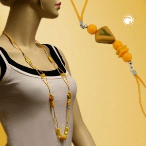 Collier Halskette Steinperle gelb-matt 100cm