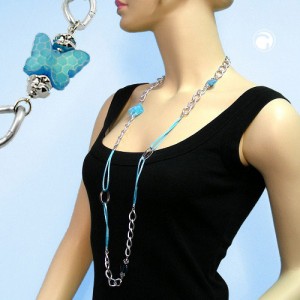 Collier Halskette silber-türkis-kristall 100cm
