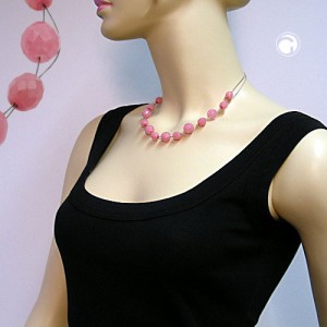 Collier Halskette Glas Facettenperle rosa 45cm