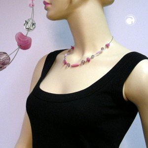 Collier Halskette Glas flieder-rosa Draht 45cm