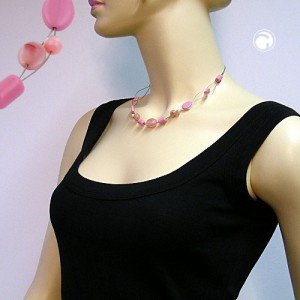 Collier Halskette Glas rosa Draht 45cm