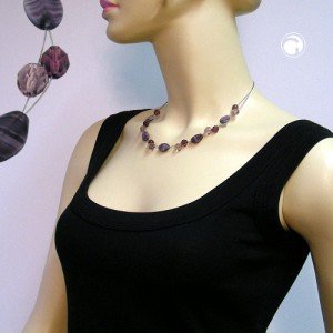 Collier Halskette Glas Nugget lila-flieder 45cm