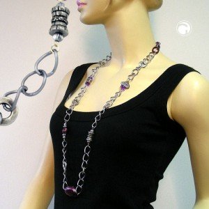 Collier Halskette lila-altsilber-chrom 95cm