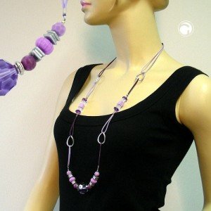 Collier Halskette flieder-lila mit Kordel 100cm