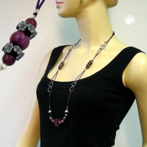 Collier Halskette pflaume-altsilber mit Kordel 100cm
