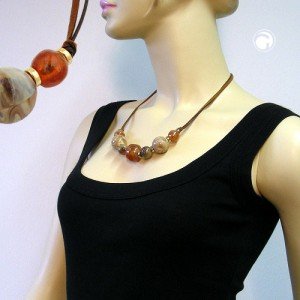 Collier Halskette Perlen karamel-braun-beige 55cm