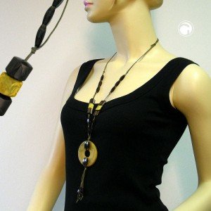 Collier Halskette Scheibe oliv-marmoriert 90cm