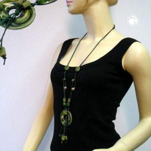 Collier Halskette Ring grün-oliv-gold-marmoriert 100cm