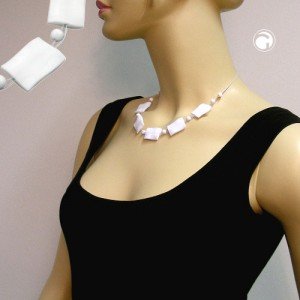 Collier Halskette Viereck gewellt weiß-glänzend 45cm