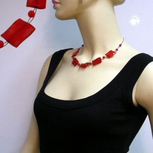 Collier Halskette Viereck gewellt rot-seidig 45cm