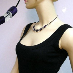 Collier Halskette Schrägperle lila-kristall 45cm