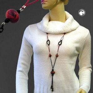 Collier Halskette rot-marmoriert schwarz 90cm