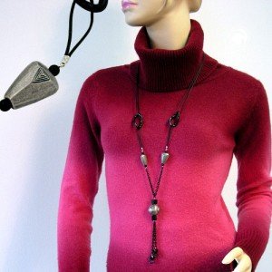 Collier Halskette schwarz-altsilber 90cm