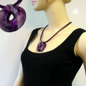 Collier Halskette Amulett lila-marmoriert 55cm