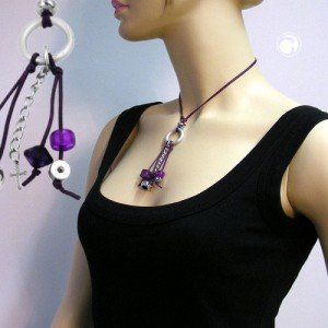 Collier Halskette Ring hellgrau-silber lila 90cm