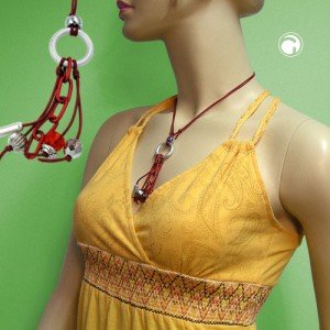 Collier Halskette Ring hellgrau-silber rot 90cm