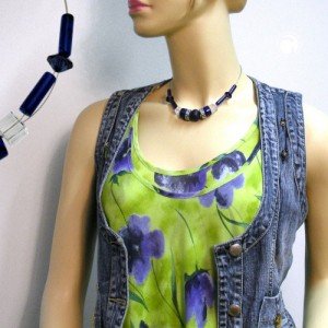 Collier Halskette blau-lapiz-kristall-chrom 42cm