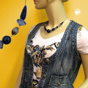 Collier Halskette blau-gold-marmoriert 45cm