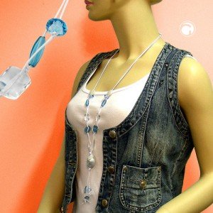 Collier Halskette Steinperle weiß-türkis-hellblau 95cm