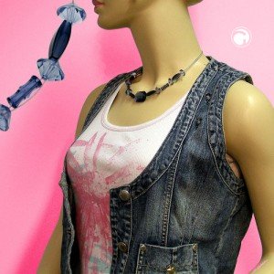 Collier Halskette rauchblau-facettiert Draht 45cm