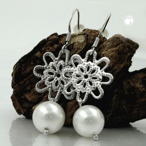 Ohrhaken Blume mit Glasperle weißwachs