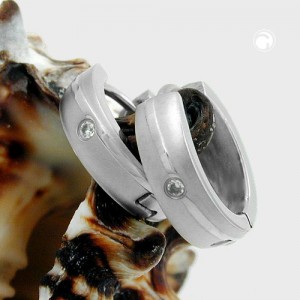 Creolen Ohrringe 15x4mm matt Zirkonia Edelstahl