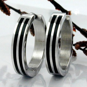 Creolen Ohrringe 20mm mit Streifen Edelstahl