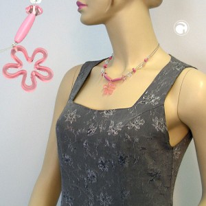 Collier Halskette Blume rosa kristall Draht 45cm