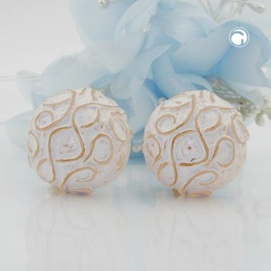 Ohrring Halbkugel mit Muster creme 24mm