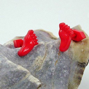 Ohrstecker kleine Füße rot Vollplastik