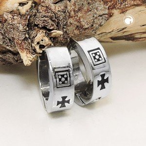 Creolen Ohrringe Tatzenkreuz schwarz Edelstahl