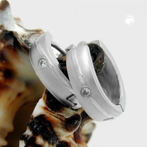 Creolen Ohrringe 15x4mm matt Zirkonia Edelstahl