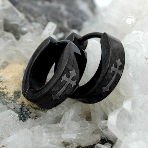 Creolen Ohrringe 13x4mm schwarz Kreuz Edelstahl