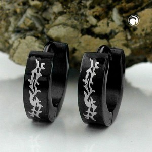 Creolen Ohrringe schwarz Tribal Edelstahl